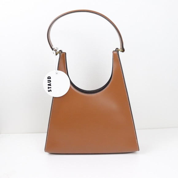 NWT Staud Rey Bag Tan Leather Structured Shoulder Purse *with flaw - Picture 3 of 13